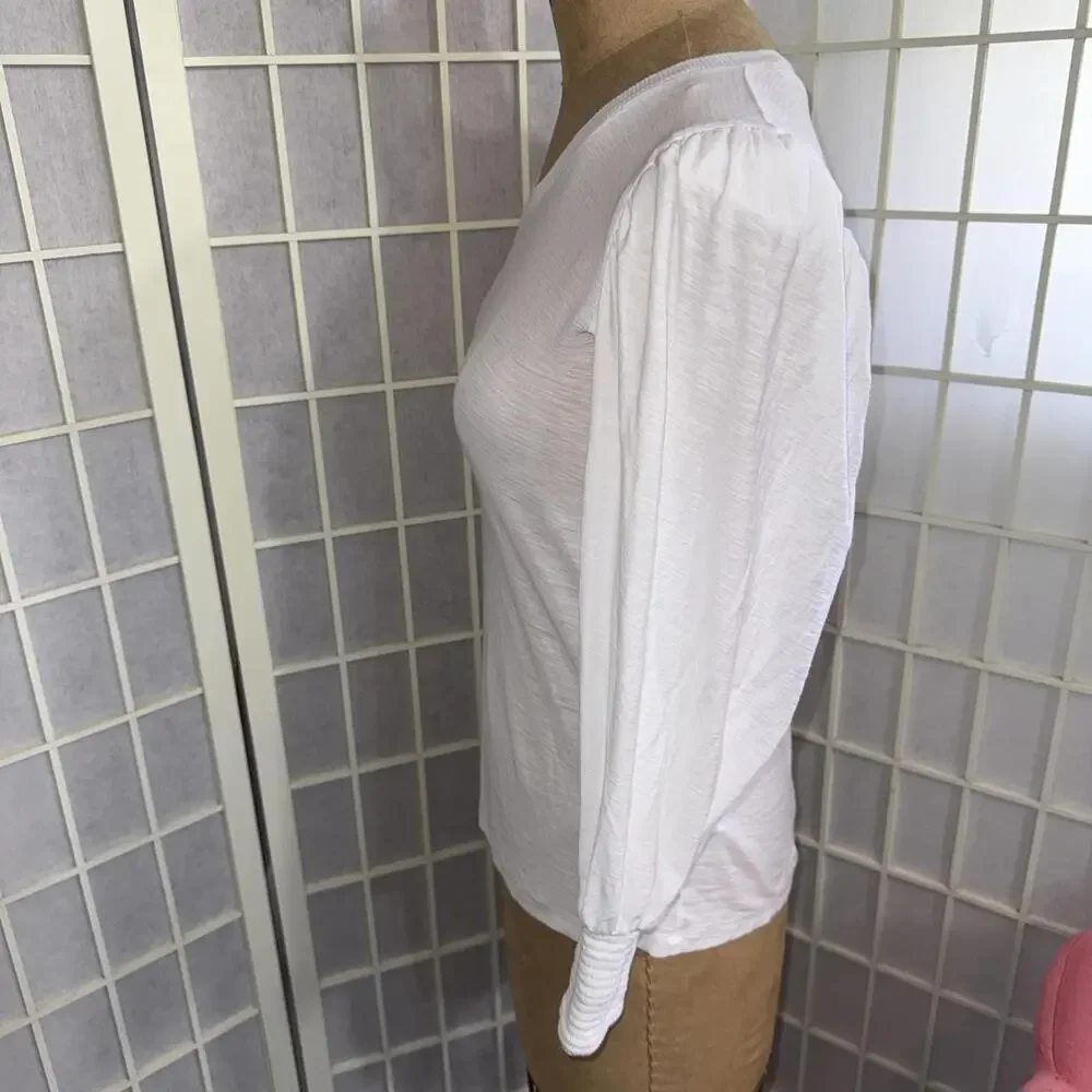 Anthropologie Nation LTD Puff Sleeve Quiet Luxury Minimalist Cotton Blouse Small - Picture 6 of 14